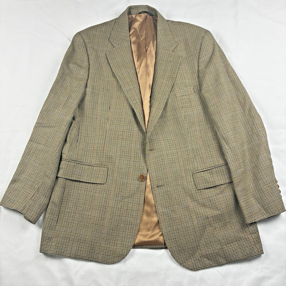 Brooks Brothers '346' Green Wool Silk Alpaca Houndstooth Sport Coat 42R  FLAW